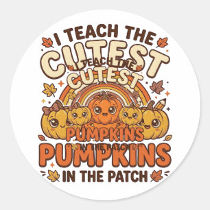 Pegatina Redonda Diseño de vector de aula de otoño de calabaza de p