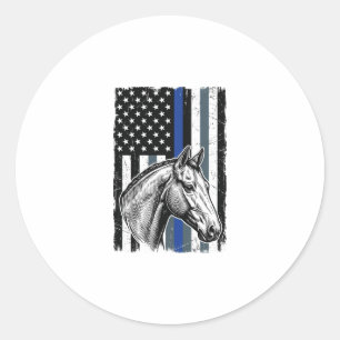 Pegatina Redonda Diseño de vector de bandera de caballo de línea az