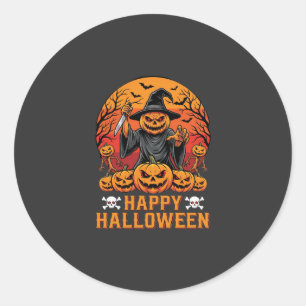 Pegatina Redonda Diseño de vector de bruja de calabaza espeluznante