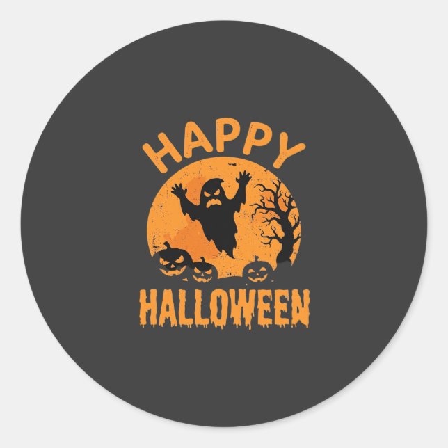 Pegatina Redonda Diseño de vector de calabaza de fantasma de Hallow (Anverso)