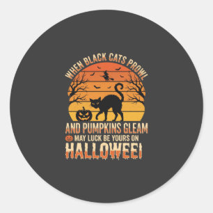 Pegatina Redonda Diseño de vector de calabaza de gato negro de Hall