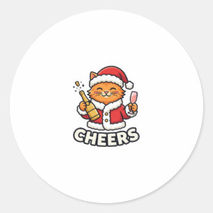 Pegatina Redonda Diseño de vector de gato de Navidad alegre