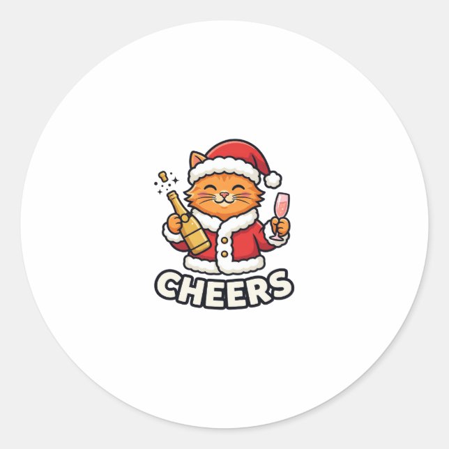 Pegatina Redonda Diseño de vector de gato de Navidad alegre (Anverso)