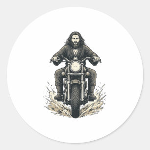 Pegatina Redonda Diseño de vector de motorista de motocicleta de gr