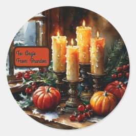 Pegatina Redonda Diseño de Velas Navideñas Personalizables