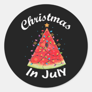 Pegatina Redonda Diseño De Verano De Navidad En Julio Melón Navidad