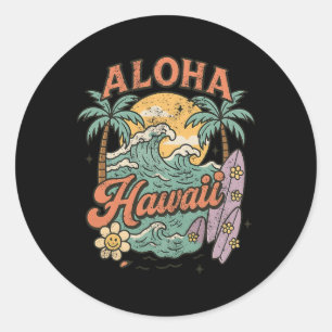 Pegatina Redonda Diseño de verano tropical de surf de Aloha Hawaii