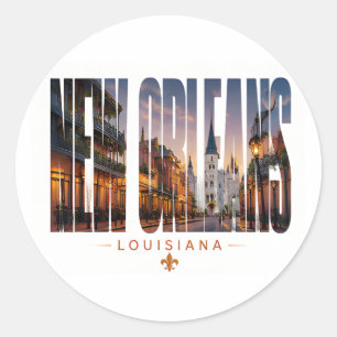 Pegatina Redonda Diseño de viaje de Nueva Orleans Luisiana