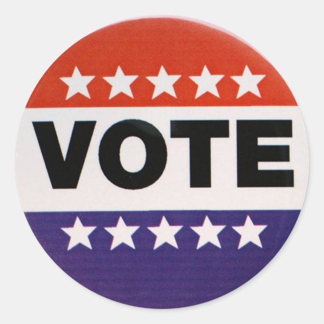 Pegatina Redonda Diseño de voto rojo blanco y azul (Anverso)