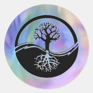 Pegatina Redonda Diseño de yin y yang colorido