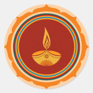 Pegatina Redonda Diseño decorativo de Lotus Diwali