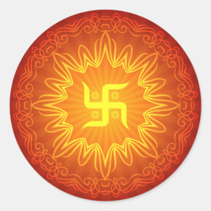 Pegatina Redonda Diseño decorativo de Swastika