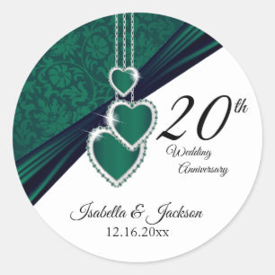 Pegatina Redonda Diseño del 20° Aniversario del Boda Esmeralda