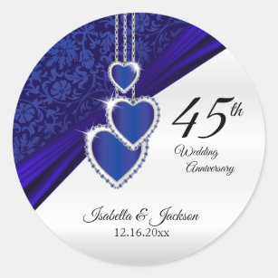 Pegatina Redonda Diseño del 45º aniversario del Boda Sapphire