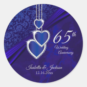 Pegatina Redonda Diseño del 65º/45º Aniversario del Boda Sapphire