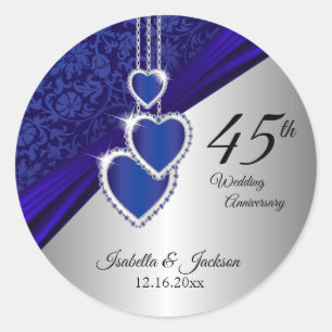 Pegatina Redonda Diseño del aniversario de 45/65 Bodas de zafiro