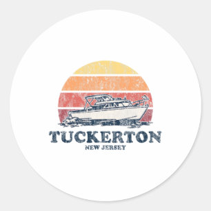 Pegatina Redonda Diseño del barco retro Tuckerton Nj Vintage Boatin
