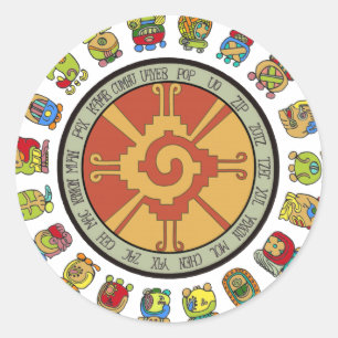 Pegatina Redonda Diseño del calendario maya