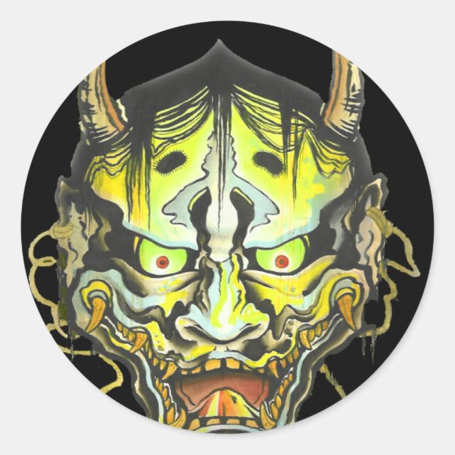 Pegatina Redonda Diseño del demonio Oni (Anverso)