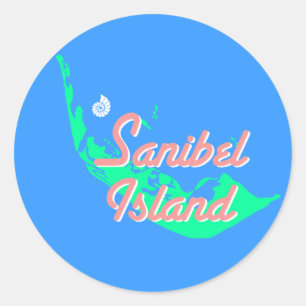 Pegatina Redonda Diseño del esquema del mapa de la isla de Sanibel