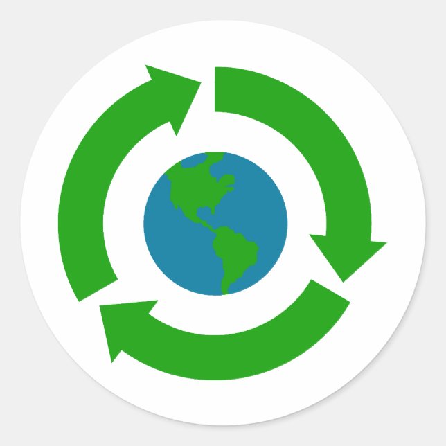 Pegatina Redonda Diseño del logotipo de la Tierra de reciclaje (Anverso)
