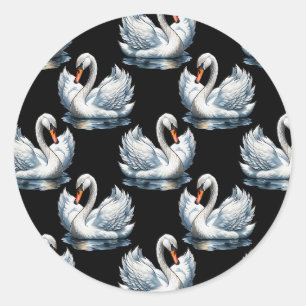 Pegatina Redonda Diseño del patrón de aves de cisne