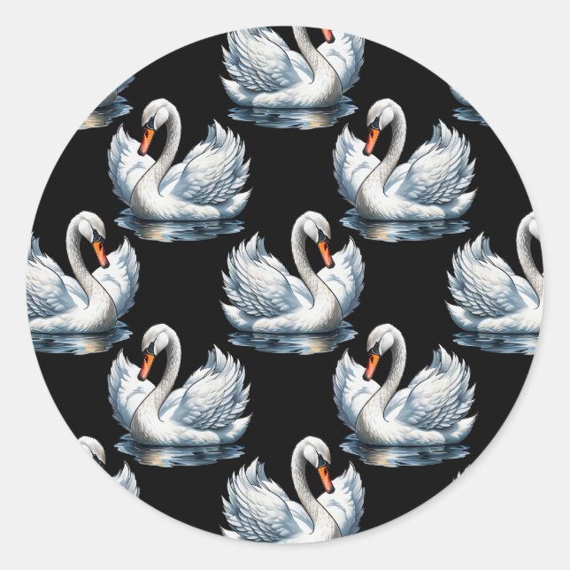 Pegatina Redonda Diseño del patrón de aves de cisne (Anverso)