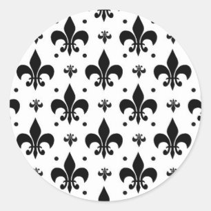 Pegatina Redonda Diseño del patrón de flor de lis de fondo blanco