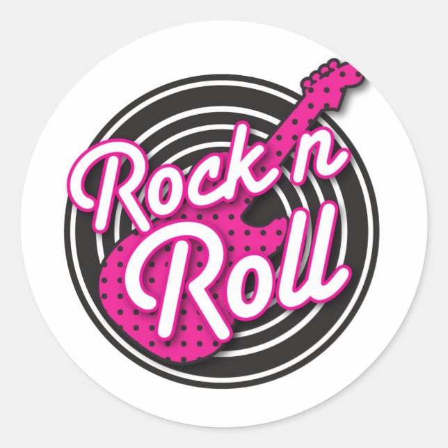 Pegatina Redonda Diseño del registro rockabilly Rock N Roll (Anverso)