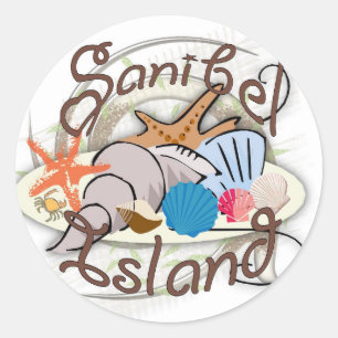 Pegatina Redonda Diseño del seashell de la Florida de la isla de
