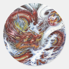 Pegatina Redonda Diseño del tatuaje del dragón japonés