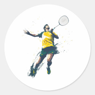 Pegatina Redonda Diseño deportivo dinámico del jugador de Badminton