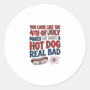 Pegatina Redonda Diseño divertido de camiseta patriótica de hot dog
