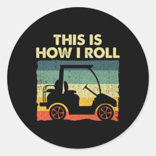 Pegatina Redonda Diseño divertido de carritos de golf para hombres