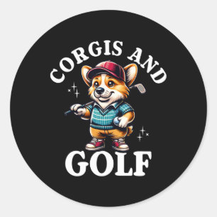 Pegatina Redonda Diseño divertido de Corgi y amante del golf para h