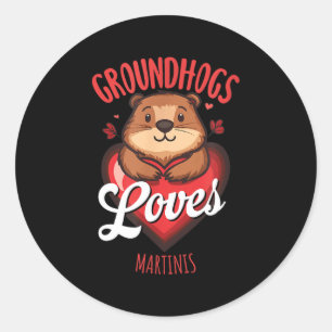 Pegatina Redonda Diseño divertido de Martini del Día de la Marmota 