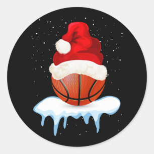 Pegatina Redonda Diseño divertido de Navidades de baloncesto