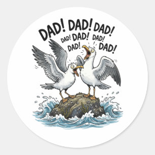 Pegatina Redonda Diseño divertido de padre gaviotas caos