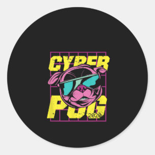 Pegatina Redonda Diseño divertido de pug de perro en Cyber Pug 2021