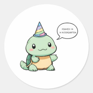 Pegatina Redonda Diseño divertido de tortuga "Alcancé mi punto máxi