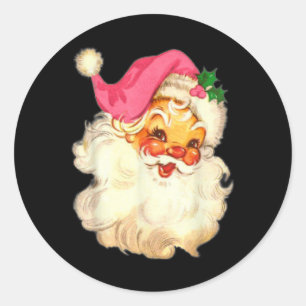 Pegatina Redonda Diseño divertido vintage de Santa Claus rosa Navid