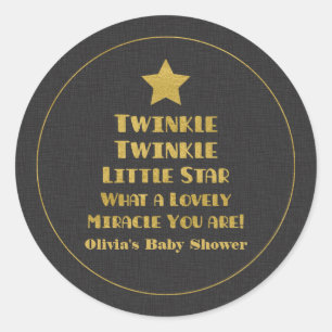 Pegatina Redonda Diseño Dorado Baby Shower Twinkle Little Star
