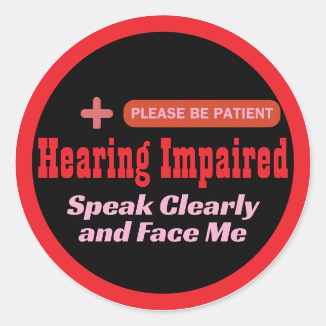 Pegatina Redonda diseño elegante con problemas de audición - negro  (Anverso)