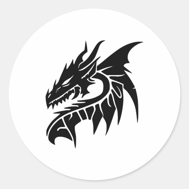 Pegatina Redonda Diseño elegante de dragones monocromos (Anverso)
