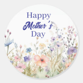 Pegatina Redonda Diseño elegante de feliz día de la madre floral