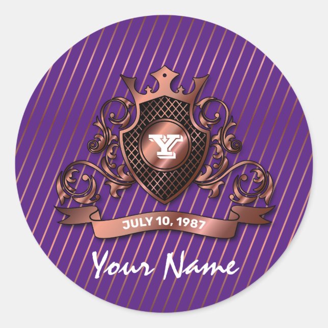 Pegatina Redonda Diseño elegante de monograma Personalizado minimal (Anverso)