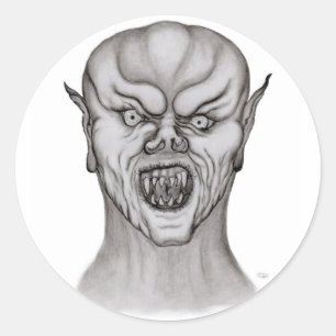 Pegatina Redonda Diseño en blanco y negro de vampiros