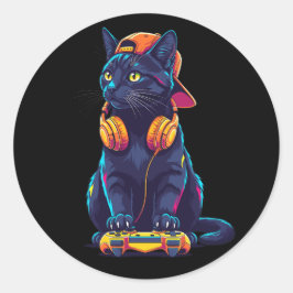 Pegatina Redonda Diseño espeluznante de Guay Black Cat Gamer Hallow