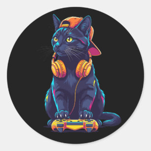 Pegatina Redonda Diseño espeluznante de Guay Black Cat Gamer Hallow