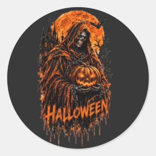Pegatina Redonda Diseño espeluznante gótico de calabaza de la Muert